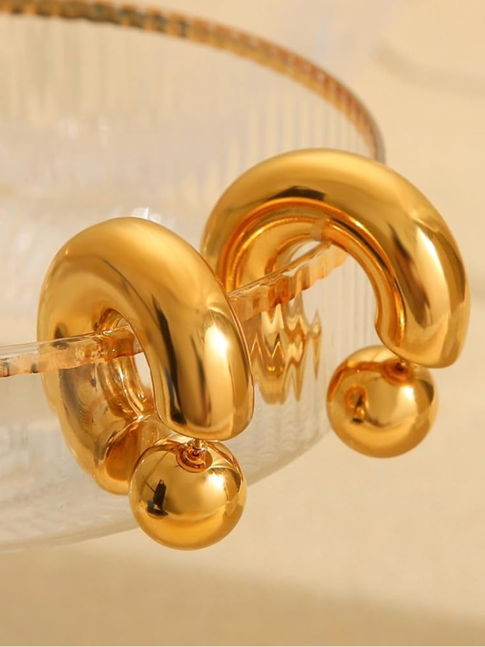Sculptural Gold Orb Cuff Earrings